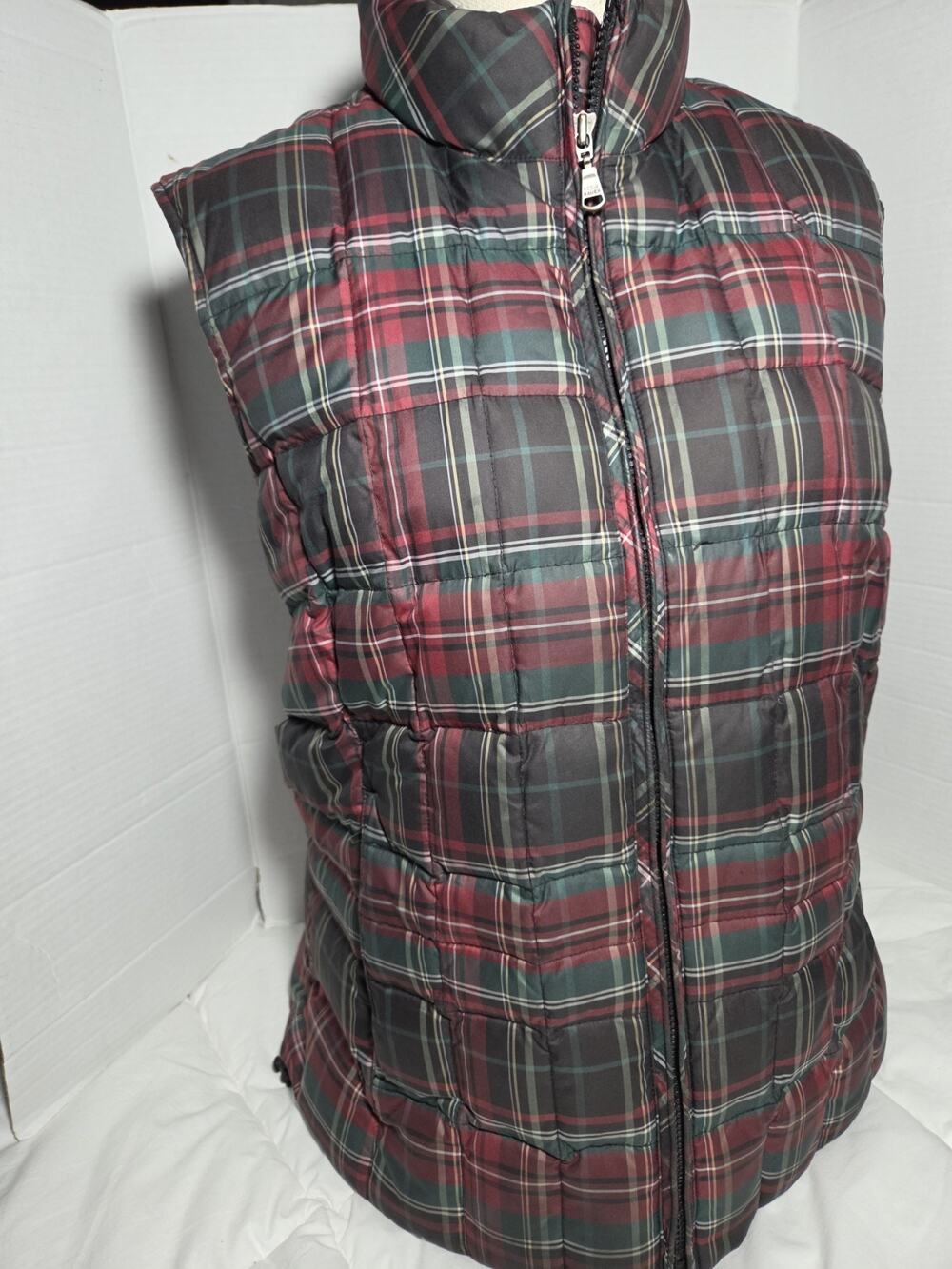Eddie Bauer Plaid Quilted Premium Goose Down Vest Sz XL FullZip Wintergear Woman